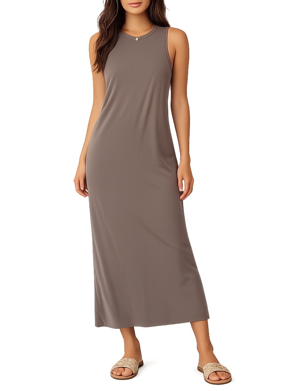 Sleeveless Taupe Maxi Dress - Casual Tank Maxi